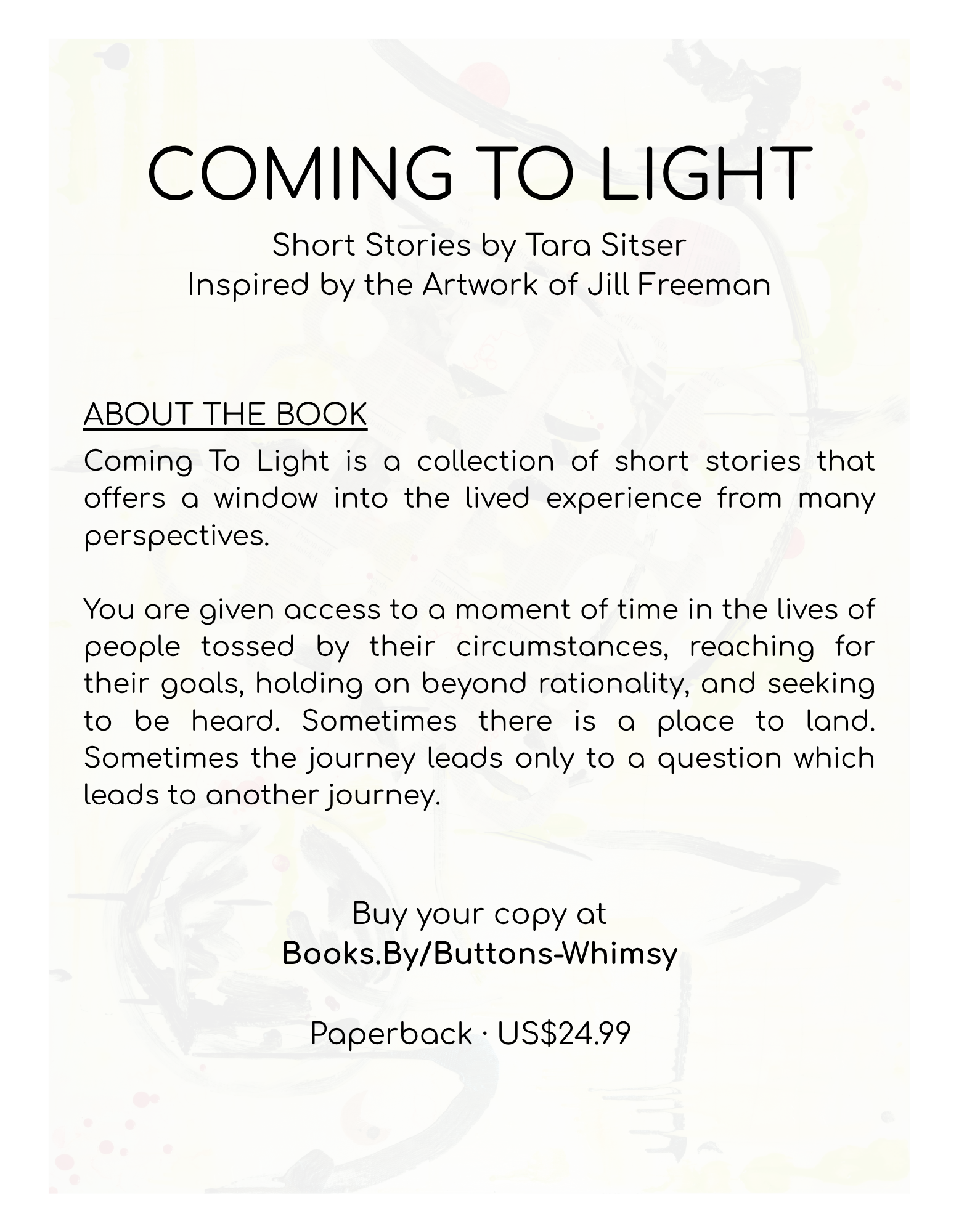 Info and Book Description of Author Tara Sitser's new book "Coming To Lightg"
